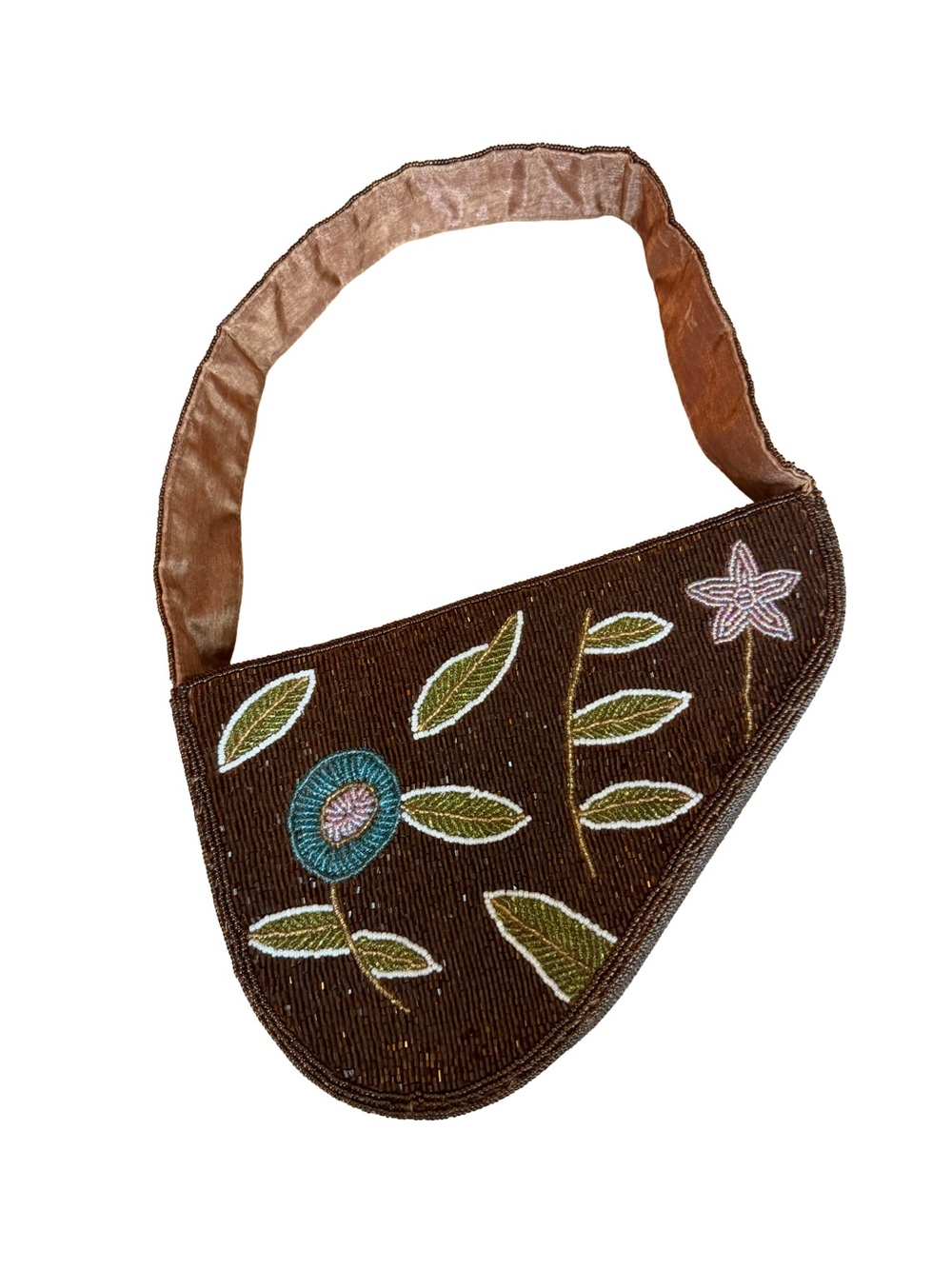 Vintage Y2K Beaded Saddle Bag Floral Brown Asymmetric Whimsigoth Fairycore Earth